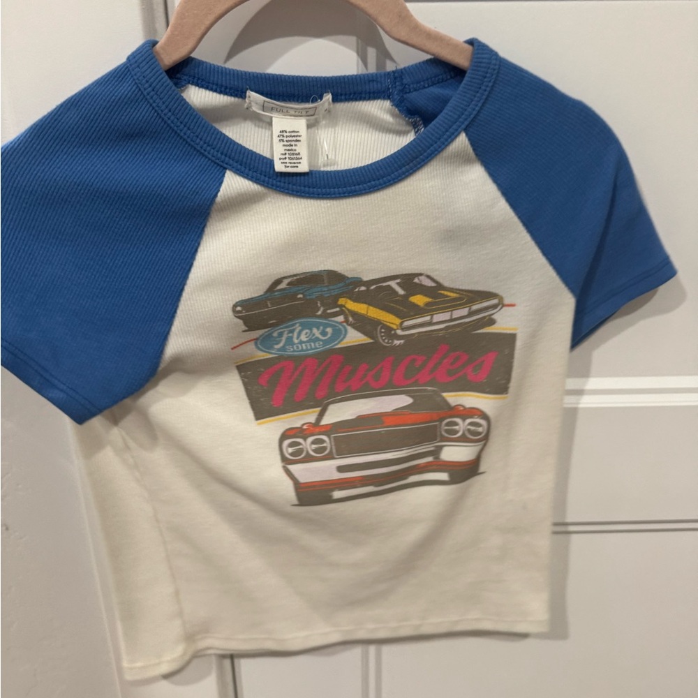 Full Tilt Blue and White Tee with Car Graphic